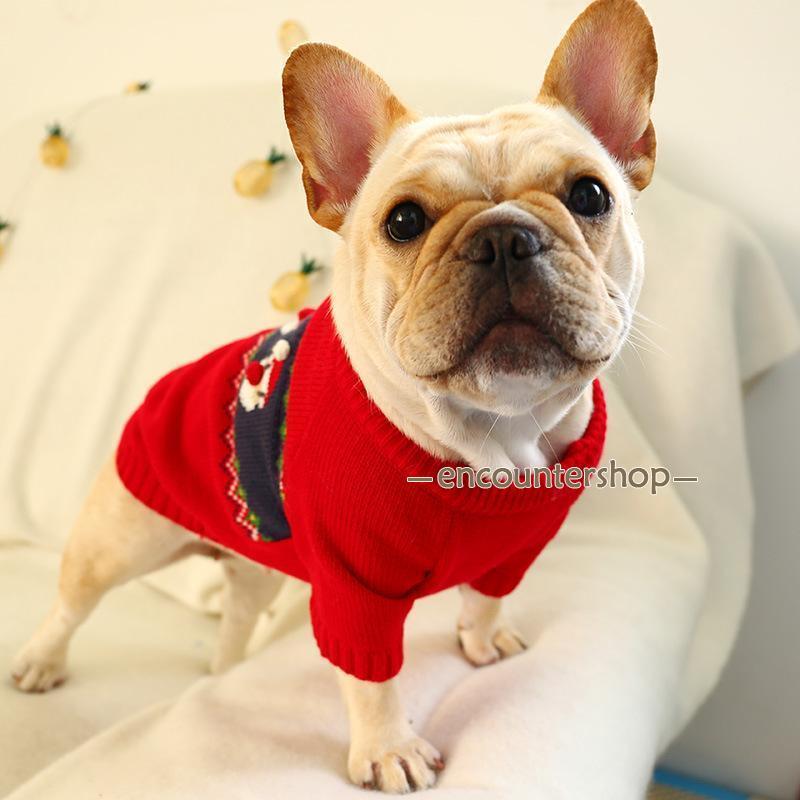 犬 服 犬の服 ペット服 フレンチブルドッグ服 ドッグウェア セーター ニット クリスマス サンタ柄 秋冬 保温防寒 小中型犬 メール便対応