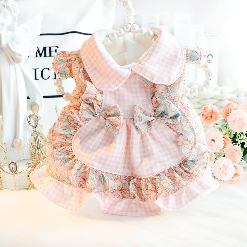 新作 猫犬 ペットウェア 2色XS-XL春秋冬スエード入り厚手タイプ犬の服かわいい猫の新生ミルク犬のミルク猫のプリンセスワンピース子犬マシュマロ小型犬ペットテディ服キャミソールさいころ甘いロリータの猫