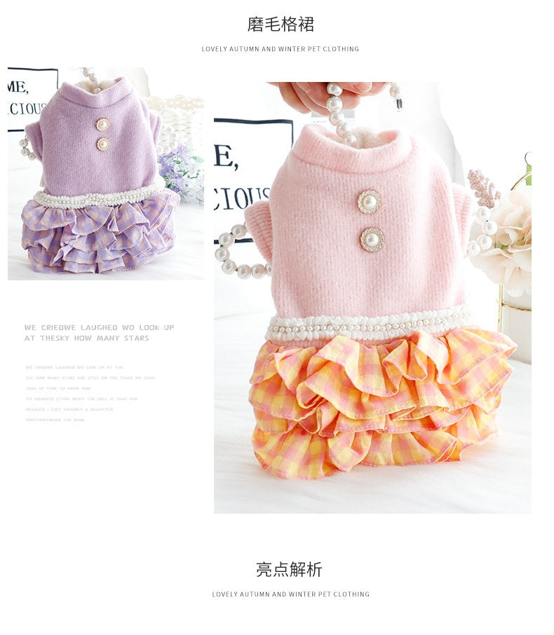 2色の新金犬の服かわいい猫のバブルスリーブロリータお姫様リボン本ピンクワンピース新生ミルク犬のミルク猫の子犬マシュマロ小型犬ペットテディ服CXDZ23