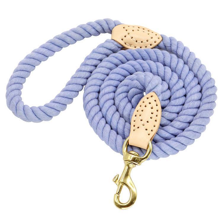 犬 リード ロープ 手作り ハンドメイド 自然素材 低アレルギー性 天然コットン 綿 本革 リアルレザー ゴールド 丈夫 かわいい おしゃれ 小型犬 中型犬 大型犬