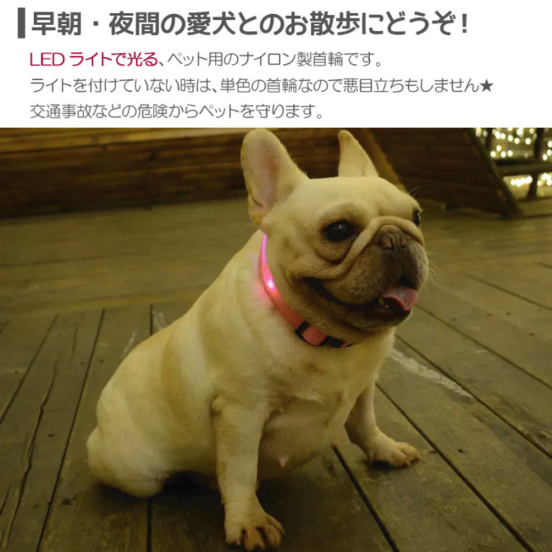 犬 首輪 光る LED キラキラ 光るバンド S/M/L 首バンド 夜間 散歩 夜 ペット リード ジョギング ウォーキング きらきらバンド 安全ライト 防止 点滅 ライト ins