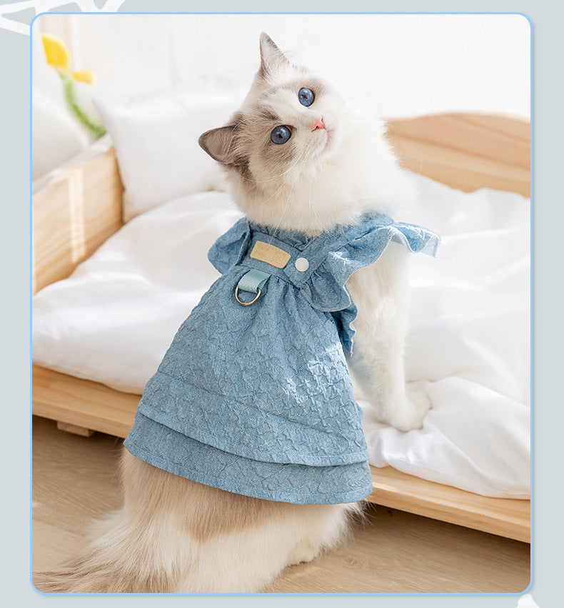 【新入荷】犬 洋服 犬 猫 デニム服 スカート 夏 ペット服 小型犬