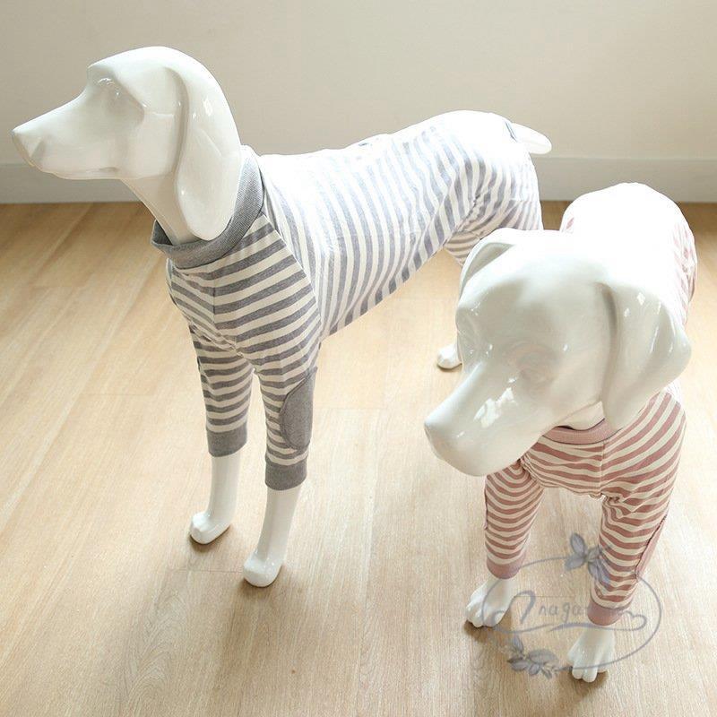 工ガ割-大型犬向け 犬服 ドッグウェア つなぎ カバーオール 背面ジッパータイプ ボーダーロンパース つなぎ パジャマ 抜け毛防止 部屋着 ペット服