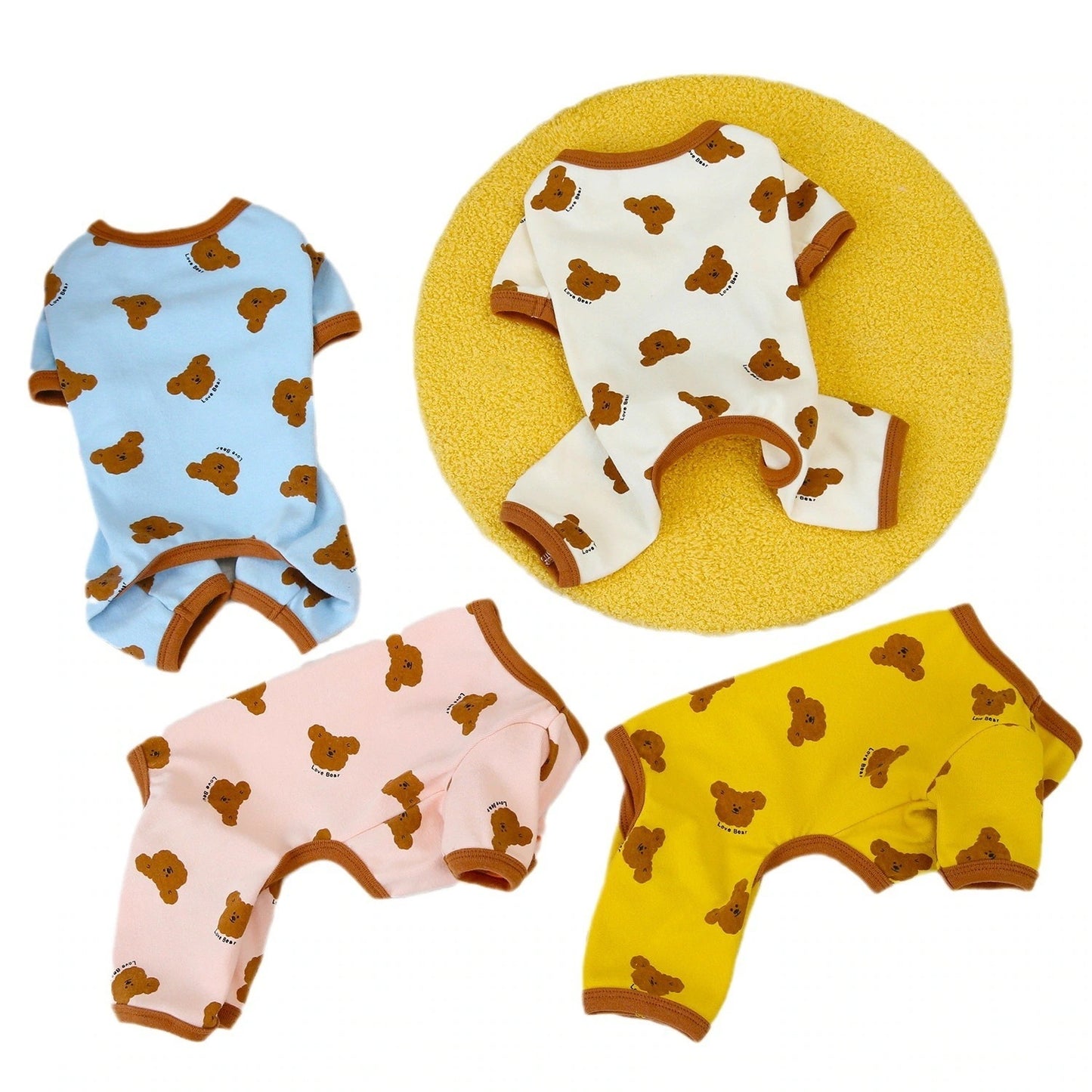 ペット用品 犬の服 猫 小型犬 服 快適 ストレッチ 4色 プリント クマ 四足 部屋着