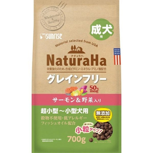 <a href="https://www.qoo10.jp/gmkt.inc/Search/brand.aspx?brandno=26472" target="_blank" class="title_brand" id="btn_brand" title="マルカン">マルカン</a>ナチュラハ グレインフリー サーモン&野菜入り 成犬用 小粒 700g