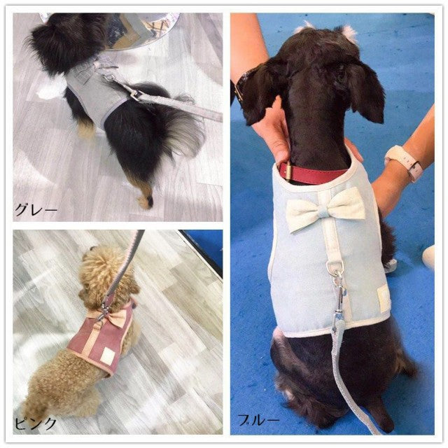 ハーネス グレー 小型犬 メッシュ ペット リード リボン かわいい お散 ブルー ペット用品 マジ
