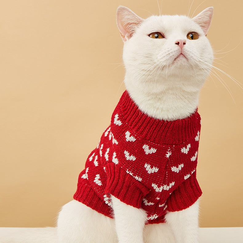 人気 可愛い ペット服 秋冬暖かいレッドピンクハート犬の服セータースカート休日クリスマス新年ペット服