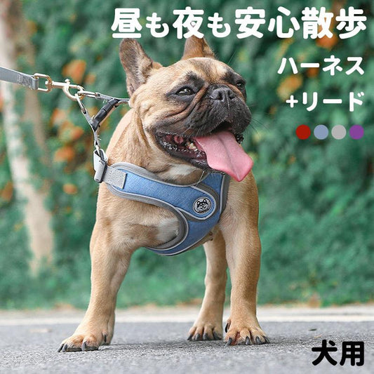丈夫 ハーネス 大型犬 ハーネスリードセット犬用 小型犬 リフレクター付き 通気性 頑丈 2点 かっこいい 反射素材 犬 負担軽減 サイズ調整 衝撃緩和 中型犬