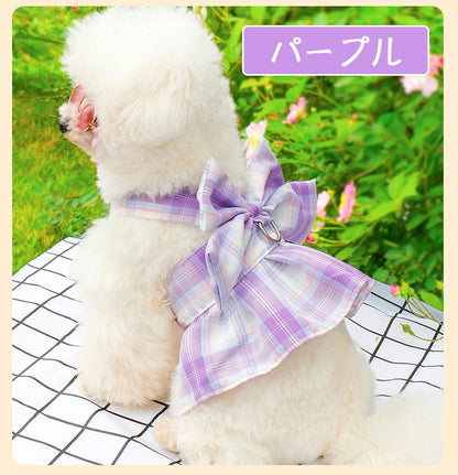 犬服 ハーネス カラー6色 かわいい おしゃれ JK服デザイン 犬服 ハーネス 一体型 リード チェック柄 軽量 調整可能 着やすい 散歩 子犬 猫用ペット用品 首輪 小動物用 落ちない