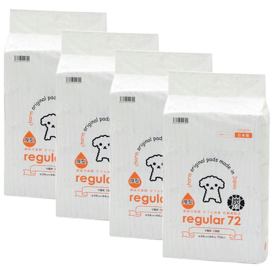 <a href="https://www.qoo10.jp/gmkt.inc/Search/brand.aspx?brandno=28725" target="_blank" class="title_brand" id="btn_brand" title="チャーム">チャーム</a>国産ペットシーツ　厚型炭入り　レギュラー　７２枚　４袋　吸収力抜群　ダブル消臭　抗菌剤配合　お一人様１点限り　ＣＲＣ40―25―10―05―00