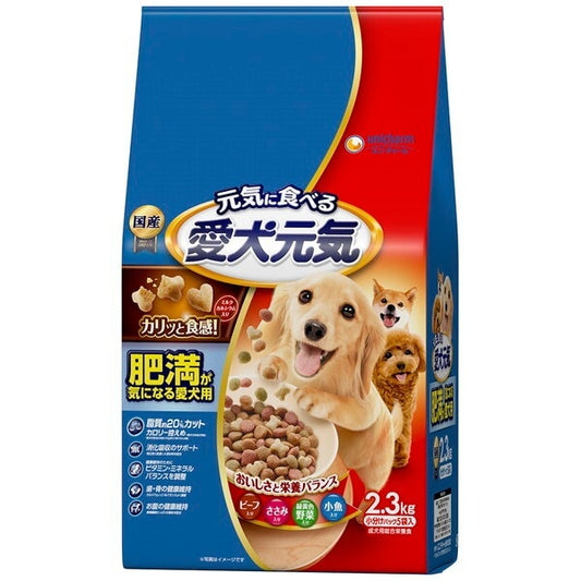 <a href="https://www.qoo10.jp/gmkt.inc/Search/brand.aspx?brandno=18151" target="_blank" class="title_brand" id="btn_brand" title="ユニ・チャーム">ユニ・チャーム</a>愛犬元気 肥満が気になる愛犬用ビーフささみ緑黄色野菜小魚入り 2.3kg