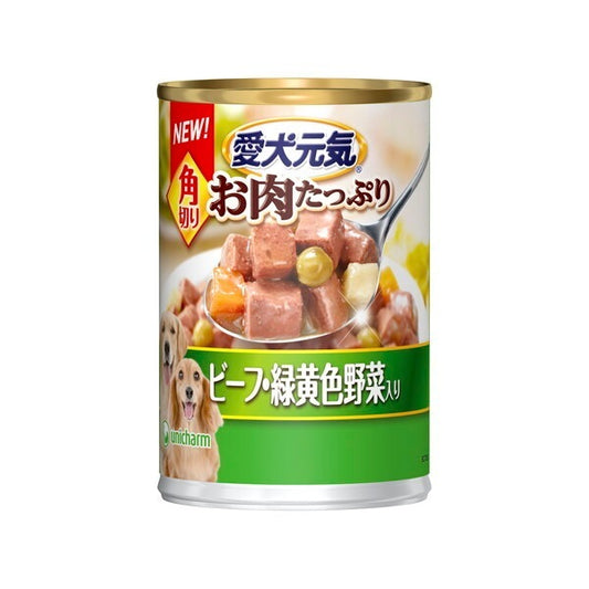 <a href="https://www.qoo10.jp/gmkt.inc/Search/brand.aspx?brandno=18151" target="_blank" class="title_brand" id="btn_brand" title="ユニ・チャーム">ユニ・チャーム</a>愛犬元気 缶 角切りビーフ緑黄色野菜入り 375g