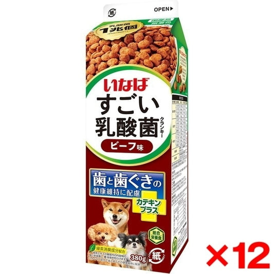 <a href="https://www.qoo10.jp/gmkt.inc/Search/brand.aspx?brandno=77771" target="_blank" class="title_brand" id="btn_brand" title="いなばペットフード">いなばペットフード</a>12個セット いなば すごい乳酸菌クランキー牛乳パック ビーフ味 380g