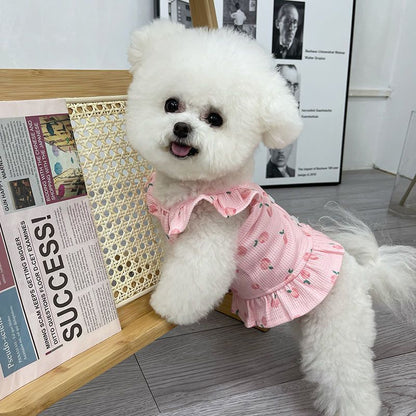 【新作犬猫服 登場】 犬服 ペット服 犬 洋服 ペット服春夏新作フライスリーブショートスカート子犬犬薄型ユニバーサルベスト