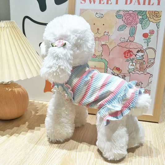 夏用 カラフルストライプ花柄ベスト 小型犬用 涼感素材 通気性抜群 トイ・プードル チワワ ポメラニアン 犬 服 犬 服 犬服 犬の服 ペット用品 ハーネス 小型犬