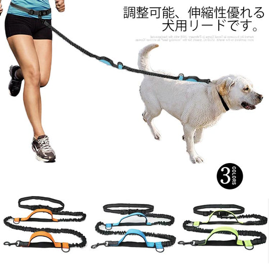 両手解放！ウェストリード リード 犬 大型犬 外れない 防止 中型犬 ハンズフリー 大型犬 ダブルリード 小型犬 伸縮可能 スポーツ 延長 ハンドル付き 光反射 夜安全