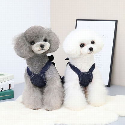 ペットウェアデニム 犬 服 新作秋冬 ペット服　犬猫服　快適で可愛い 春 小型犬 ペット服 けん引 マジックテープ着脱 ワンピース リードも付けれるペットウェア