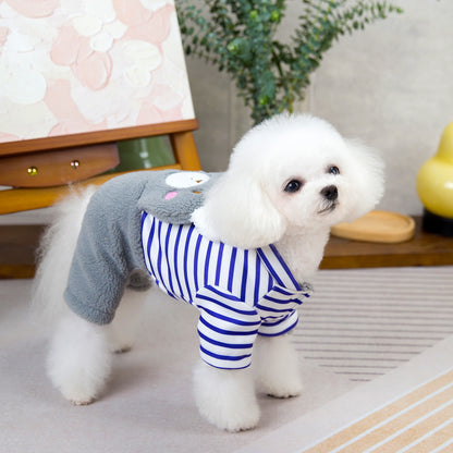 人気犬の服ペットの服小型犬や猫は秋と冬に着用することができます暖かく快適なストライプ刺繍クマ四本足の綿のコート