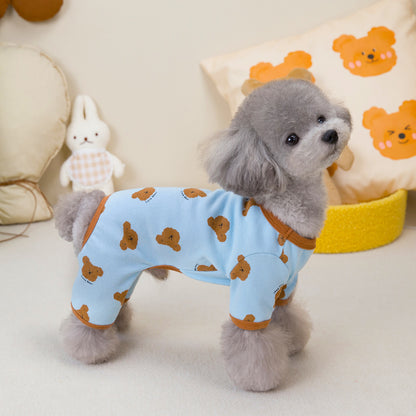 ペット用品 犬の服 猫 小型犬 服 快適 ストレッチ 4色 プリント クマ 四足 部屋着