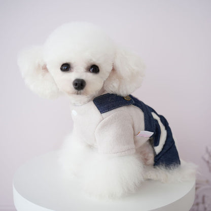 犬服ペット新作秋冬ウェア擦れデニムスーツ犬ビション背中4本足服ズボン2本足服