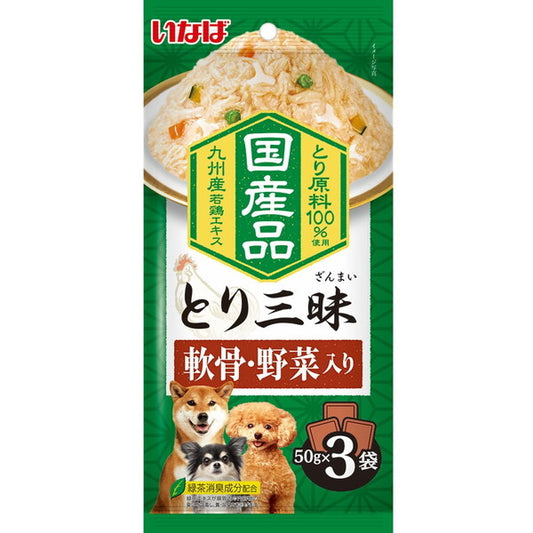 <a href="https://www.qoo10.jp/gmkt.inc/Search/brand.aspx?brandno=77771" target="_blank" class="title_brand" id="btn_brand" title="いなばペットフード">いなばペットフード</a>とり三昧 軟骨・野菜入り 50g×3袋