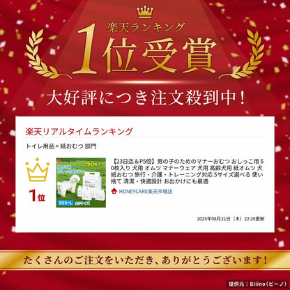 <a href="https://www.qoo10.jp/gmkt.inc/Search/brand.aspx?brandno=109151" target="_blank" class="title_brand" id="btn_brand" title="Honeycare">Honeycare</a>ペットの紙おむつ 男の子用 50枚入り 犬用 オムツ マナーウェア 犬用 高齢犬用 紙オムツ 犬 紙おむつ 旅行・介護・トレーニング対応 SSS/SS/S/M/Lサイズ選べる 使い捨て 清潔・快適設計