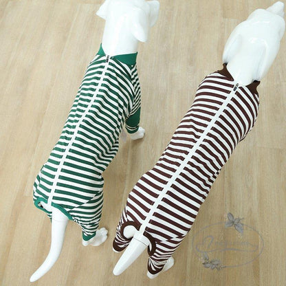 工ガ割-大型犬向け 犬服 ドッグウェア つなぎ カバーオール 背面ジッパータイプ ボーダーロンパース つなぎ パジャマ 抜け毛防止 部屋着 ペット服
