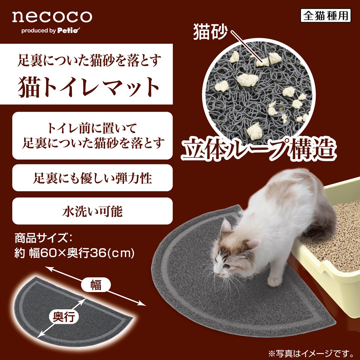 ペティオ (Petio) necoco ネココ 猫トイレマット グレー 猫用 レギュラー
