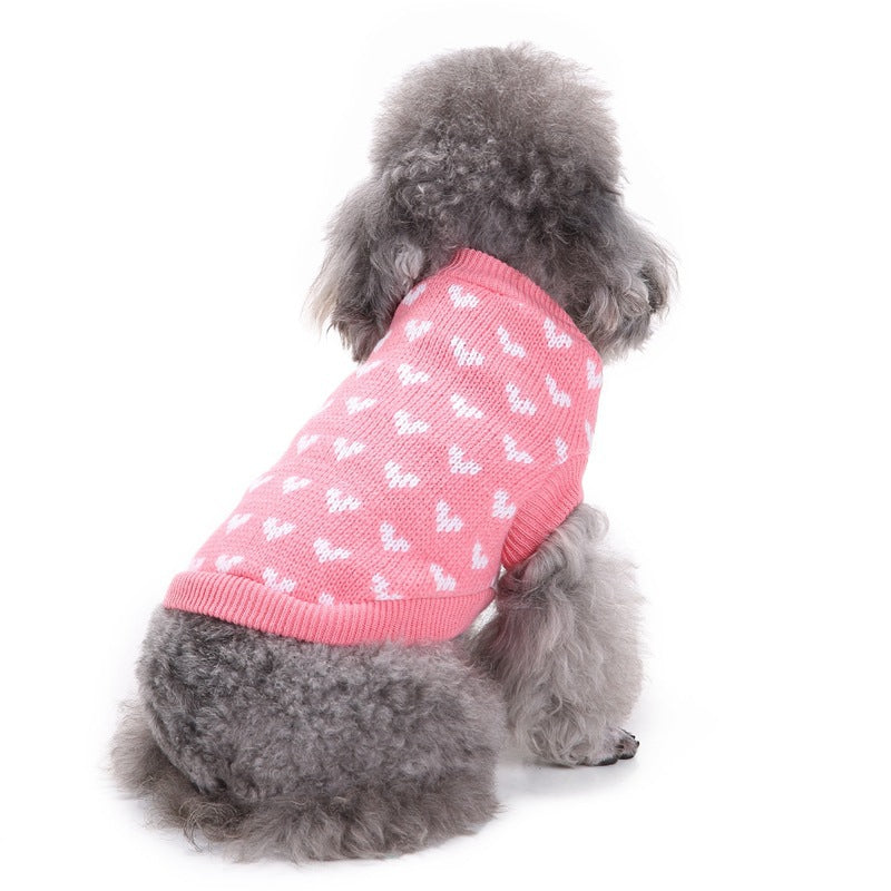 人気 可愛い ペット服 秋冬暖かいレッドピンクハート犬の服セータースカート休日クリスマス新年ペット服