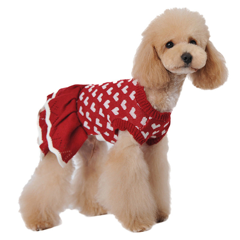 人気 可愛い ペット服 秋冬暖かいレッドピンクハート犬の服セータースカート休日クリスマス新年ペット服