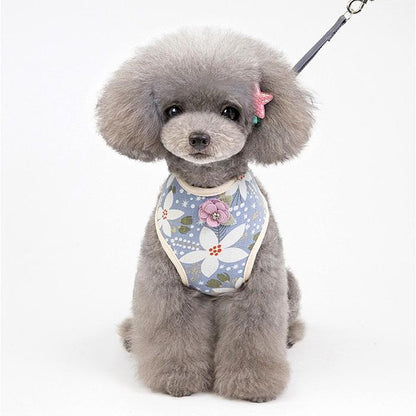 キャット ハーネス 犬 メッシュ リード付 ドッグ リボン ラインストーン コサージュ 胴輪 フラワー ウェアハーネス ペット