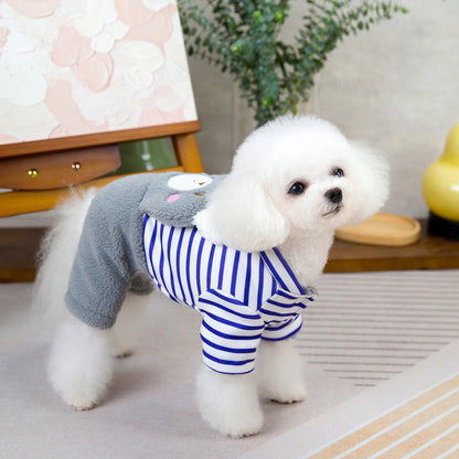 人気犬の服ペットの服小型犬や猫は秋と冬に着用することができます暖かく快適なストライプ刺繍クマ四本足の綿のコート