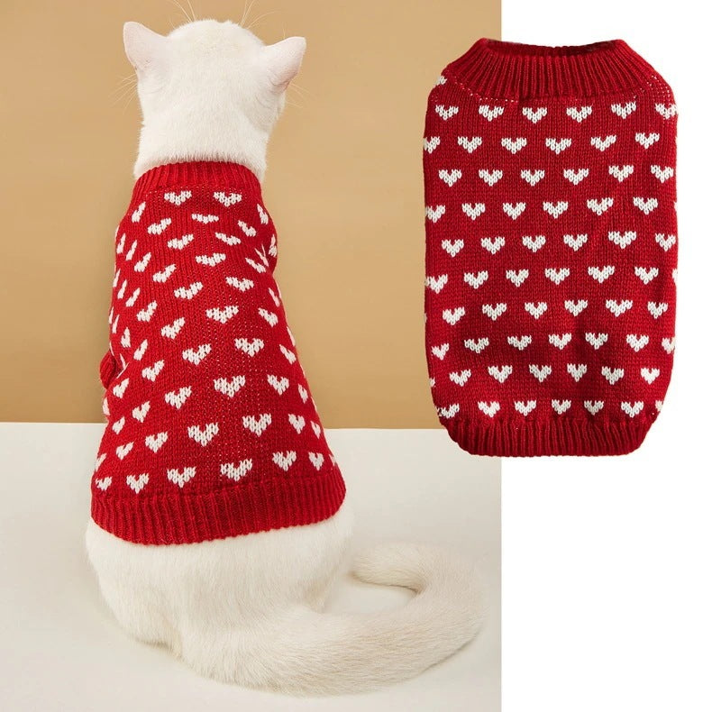 人気 可愛い ペット服 秋冬暖かいレッドピンクハート犬の服セータースカート休日クリスマス新年ペット服