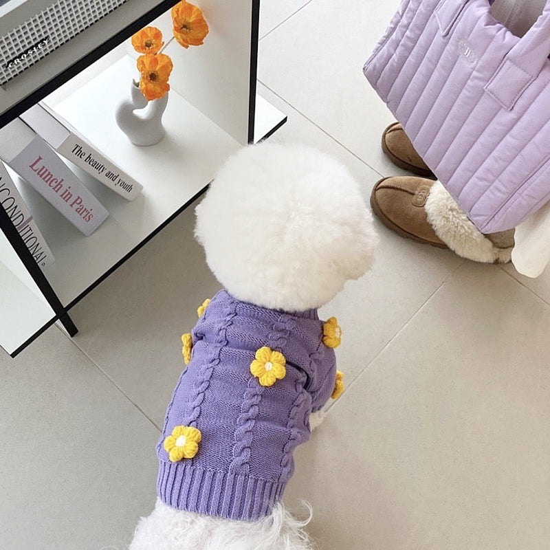 春と秋の犬服テディボーミペットのコキシナレビーベア愛らしい 犬猫服秋冬服 パープル セーター 可愛らしい 暖かい野球服 冬アウター