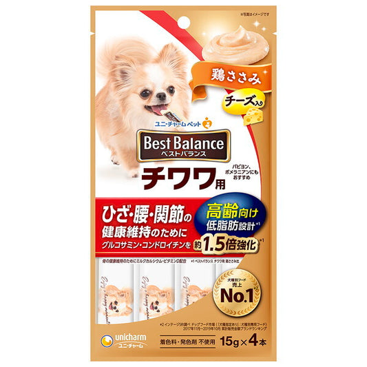 <a href="https://www.qoo10.jp/gmkt.inc/Search/brand.aspx?brandno=18151" target="_blank" class="title_brand" id="btn_brand" title="ユニ・チャーム">ユニ・チャーム</a>ベストバランスおやつ チワワ用 高齢向け 鶏ささみ 15g4本