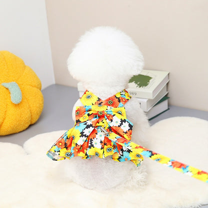 ドレス ドッグ リボン リード キャット ワンピース ウェアハーネス 服 胴輪 犬 ハーネス 付 ペット フラワー