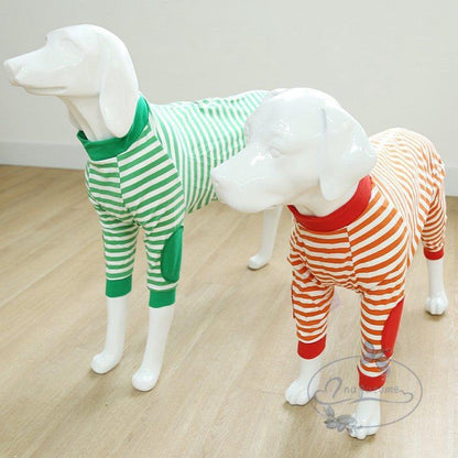 工ガ割-大型犬向け 犬服 ドッグウェア つなぎ カバーオール 背面ジッパータイプ ボーダーロンパース つなぎ パジャマ 抜け毛防止 部屋着 ペット服