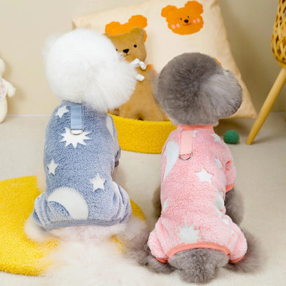 人気犬の服ペットの服小型犬や猫が秋と冬に着用することができ暖かく快適なグローインザダーク4本足のフリースのジャケット