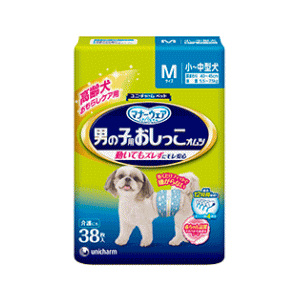 <a href="https://www.qoo10.jp/gmkt.inc/Search/brand.aspx?brandno=18151" target="_blank" class="title_brand" id="btn_brand" title="ユニ・チャーム">ユニ・チャーム</a>ユニ・チャームペット マナーウェア 男の子用おしっこオムツ Mサイズ 38枚入