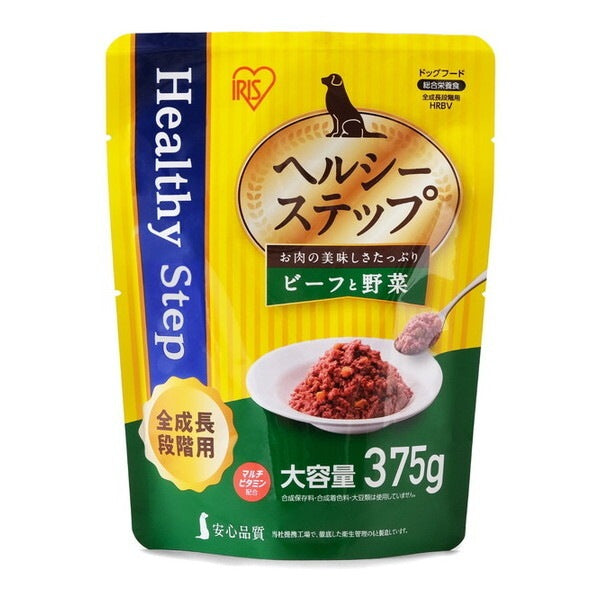 <a href="https://www.qoo10.jp/gmkt.inc/Search/brand.aspx?brandno=49458" target="_blank" class="title_brand" id="btn_brand" title="アイリスオーヤマ">アイリスオーヤマ</a>HRBV ヘルシーステップレトルト ドッグフード (ビーフと野菜 375g 全成長段階用)