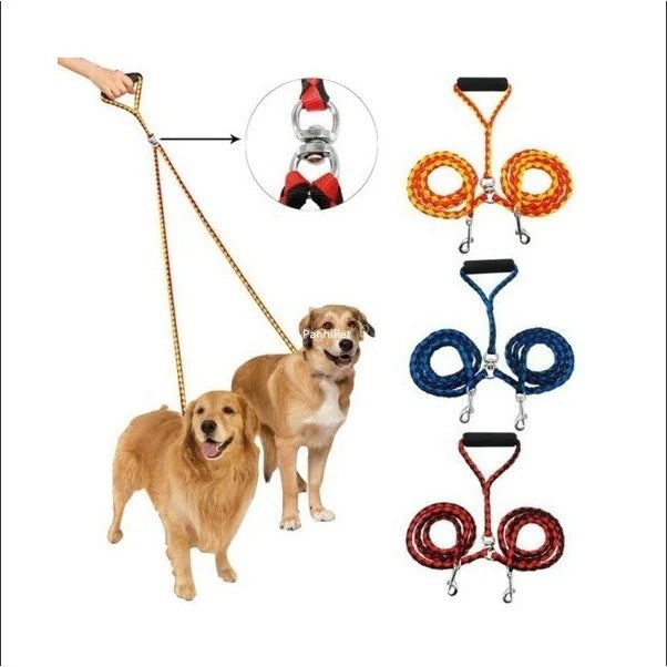 犬用リード 散歩用 2匹 二頭引き 絡まない 電話しながら散歩 楽 メール便対応