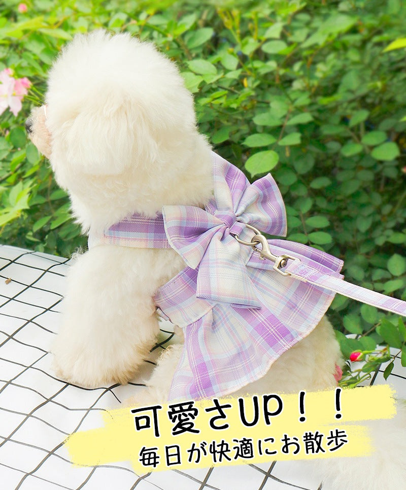 犬服 ハーネス カラー6色 かわいい おしゃれ JK服デザイン 犬服 ハーネス 一体型 リード チェック柄 軽量 調整可能 着やすい 散歩 子犬 猫用ペット用品 首輪 小動物用 落ちない