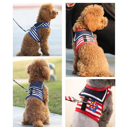 犬 猫 メッシュ ハーネス ペット キャット リード付 セーラー 服 ボーダー ドッグ 胴輪 マリン
