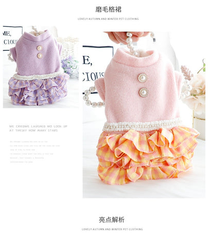 2色の新金犬の服かわいい猫のバブルスリーブロリータお姫様リボン本ピンクワンピース新生ミルク犬のミルク猫の子犬マシュマロ小型犬ペットテディ服CXDZ23