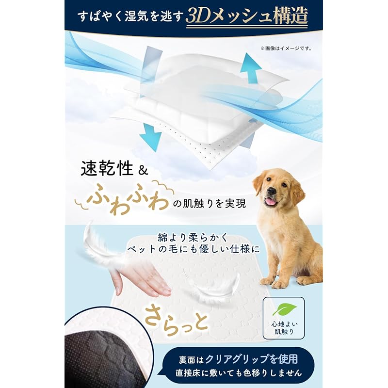 【即納】【瞬間吸水モデル × 動物看護士と開発】洗えるペットシーツ 2枚入り 犬猫兼用 速乾3Dメッシュ [厚労省が安全性を認めた銀イオンによる抗菌防カビ加工] sw
