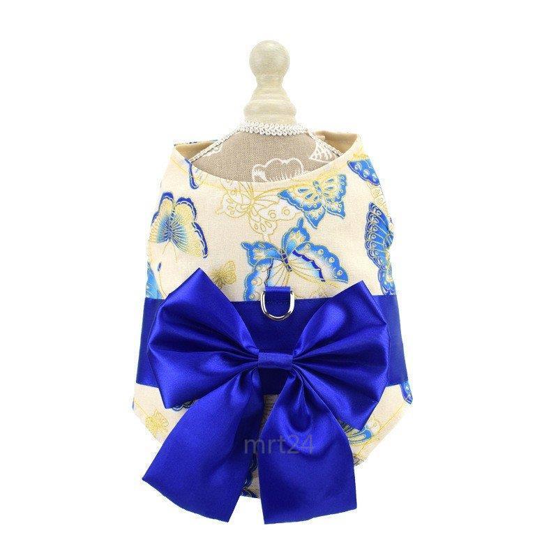 ドッグウェア 犬服 リード付き 着物風 和服風 和風 花柄 桜 薔薇 蝶 チョウ リボン帯 レトロ