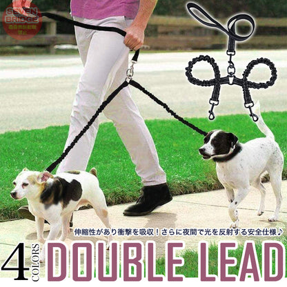 多頭飼い 2頭引き 伸縮 反射機能 多頭引きリード 中型犬 リード 大型犬 ダブルリード 小型犬 衝撃吸収 犬