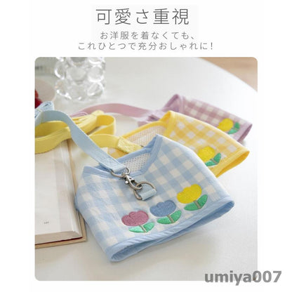 可愛い お出かけ用品 ペットグッズ 胴輪 犬猫リード 犬猫用胸当て＆ハーネス＆リードセット 韓国風 引きひも 抜けない 通気性 ペット胸当て/リード