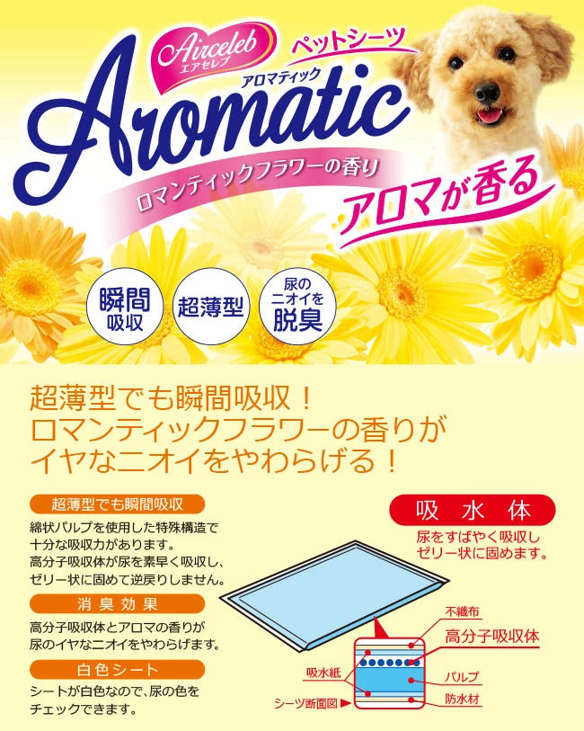 <a href="https://www.qoo10.jp/gmkt.inc/Search/brand.aspx?brandno=66334" target="_blank" class="title_brand" id="btn_brand" title="ペティオ">ペティオ</a>エアセレブ アロマティック ペットシーツ レギュラー 100枚 犬猫用 イヌ ネコ 香料付 高分子吸