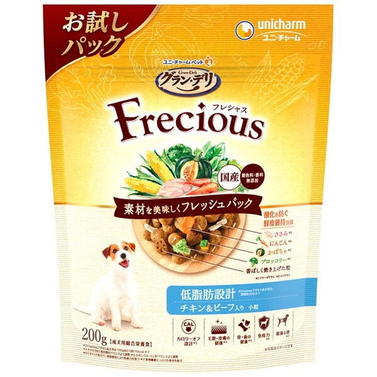 <a href="https://www.qoo10.jp/gmkt.inc/Search/brand.aspx?brandno=18151" target="_blank" class="title_brand" id="btn_brand" title="ユニ・チャーム">ユニ・チャーム</a>グランデリ フレシャス アダルト成犬用 低脂肪設計 チキン&ビーフ入り 200g